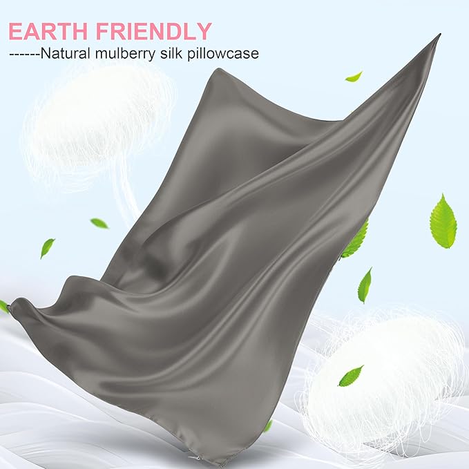 Mulberry Silk Pillow Cases Standard Size with Hidden Zipper, Ultra Smooth and Soft Breathable Cooling Silk Satin Pillowcase for Hair and Skin, Gifts for Women Men (Dark Grey, 20x26 Inches, 1 Pack)