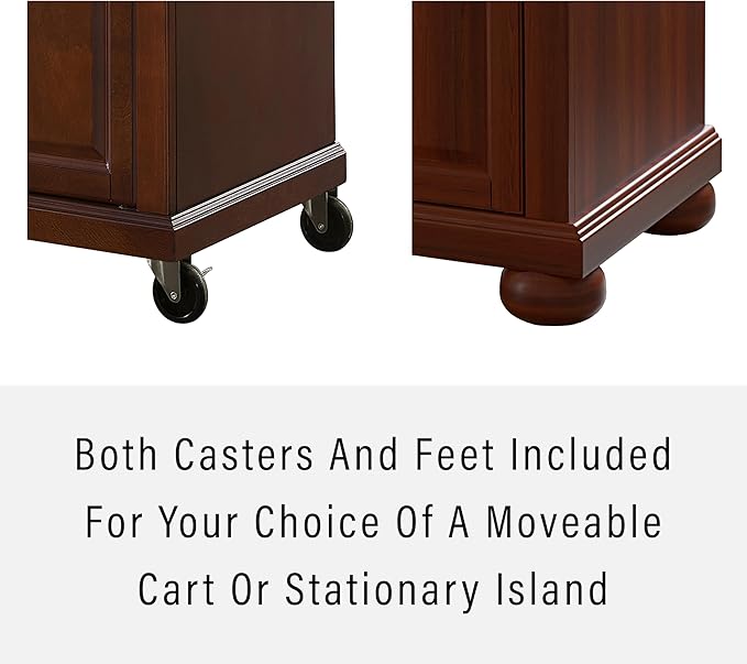 Crosley Furniture Alexandria Stainless Steel Top Rolling Kitchen Island Storage Cart, Spice Rack, Mahogany