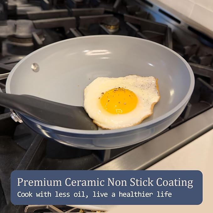 Nonstick Ceramic Sauté Pan with Lid (4.5 qt, 11") Deep Frying Pan for All Cooktops Non Toxic Skillet PTFE/PFAS Free, Dishwasher & Oven Safe up to 500°F w/Stay-Cool Handle, Olive Green