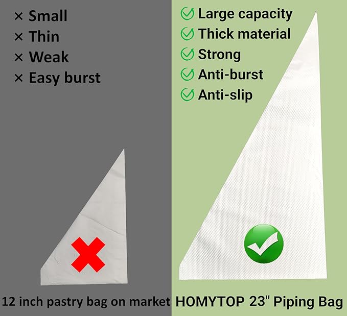 XXL 23 Inch Extra Large Piping Bags 200 Pack - Disposable Pastry Bags - Thick Anti-Burst Pastry Icing Frosting Piping Bags For Decorating Cupcakes Cakes Cookies (Large 23 Inch-200 Pack)