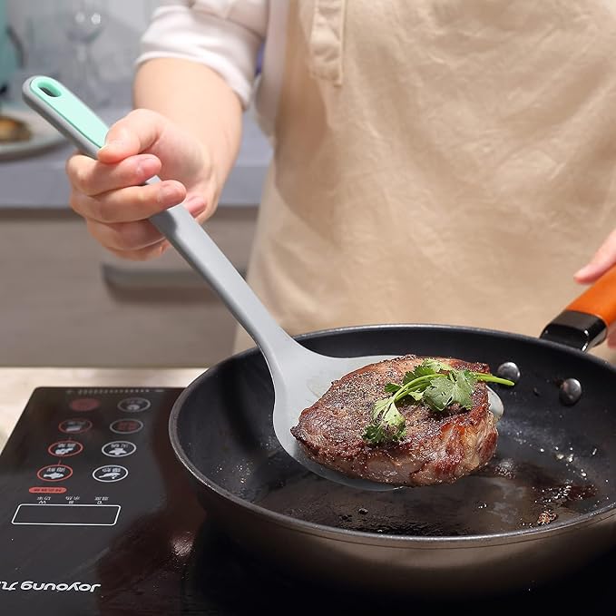 To encounter 5 Pieces Silicone Spatula Set, Non-Stick Silicone Turner Spatulas, Heat Resistance Cooking Utensils, Flip Turner for Fish, Egg, Pancake,Dishwasher Safe, Light Grey