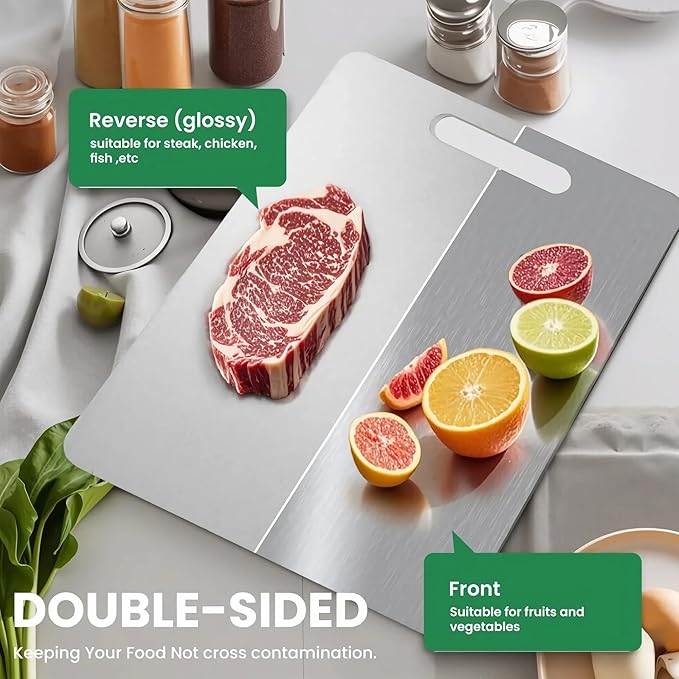 Katuchef Titanium Cutting Board - New Upgrade 100% Pure Titanium Cutting Boards for Kitchen Double Sided Non Toxic Cutting Board,Hygiene Durable Dishwasher Safe Chopping Board (M13.38IN*9.05IN)