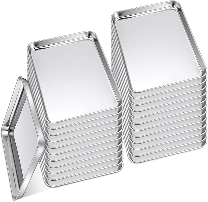 meekoo 24 Pcs Baking Sheet Pan Cookie Sheet Set for Oven Stainless Steel Trays Nonstick Small Serving Tray Cake Toaster Metal Food Trays, Oven and Dishwasher Safe(12 x 9.5 x 1 Inch)