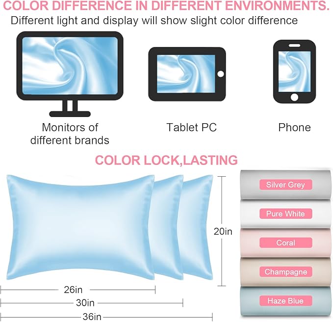 Mulberry Silk Pillow Cases 2 Pack King Size 20x36 Inches with Hidden Zipper, Ultra Smooth and Soft Breathable Cooling Silk Satin Pillowcase Set of 2, Better for Hair and Skin, Gifts for Women Men