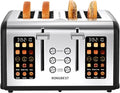 4 Slice Touch Screen Toaster, Stainless Steel Toaster with Wide Slots for Bagels and Bread, Reheat/Defrost/Cancel Functions, Removable Crumb Tray, Matt Black