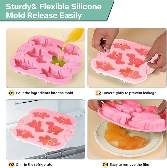 2-Pack Silicone Dinosaur Mold, Multi-Purpose Dinosaur Jello Molds Silicone for Kids, Perfect Dinosaur Soap Mold, Dinosaur Baking & Crafting Tool for Chocolate, Candy, Jello, Ice Cubes
