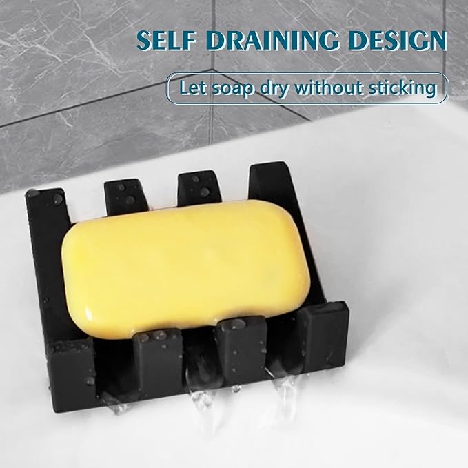 Self Draining Soap Dish,Silicone Suction Cup Soap Holder, Bathroom Soap Dish for Bar Soap,Can Extend Soap Life,Bathroom, Bath Tub, Kitchen Sink (1, Black)
