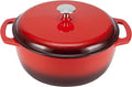Amazon Basics Cast Iron Dutch Oven Pot with Lid, Enameled, Round, Dual Handles, Heavy-Duty, Medium, 6-Quart, Red