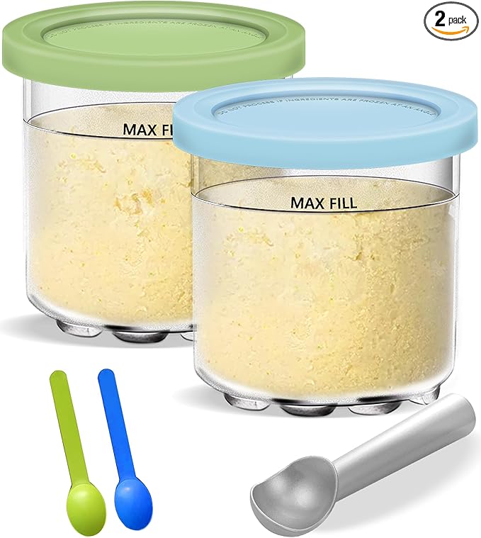 Creami Pints and Lids for Ninja, 16oz Creamer Storage Containers Holder Cups Can Canisters Accessories Replacement Parts for NC299AMZ & NC300s Series Ice Cream Maker, Airtight Dishwasher Safe BPA-Free