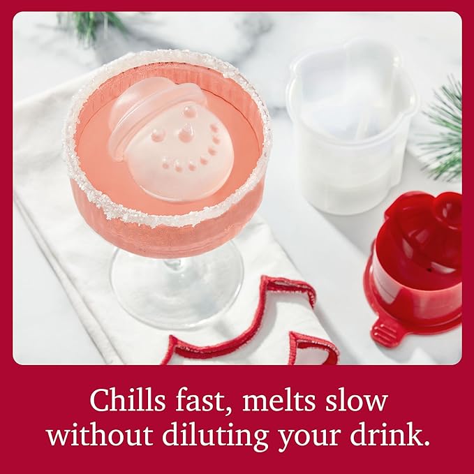 Tovolo Ice Cube Snowman Mold Holiday Ice Molds Silicone Set of 4 Christmas Stocking Stuffer for Adults Fun Festive Ice Sphere Makers