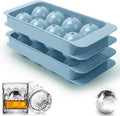 Round Ice Cube Mold,2 x 8 PCS x 1.8'' Whiskey Ice Cubes,Circle Ice Cube Tray with Lid and Bin,Sphere Ice Ball Maker Mold,Large Ice Cube Molds for Cocktails,Coffee(Whiskey Ice Cubes Mold,Blue)