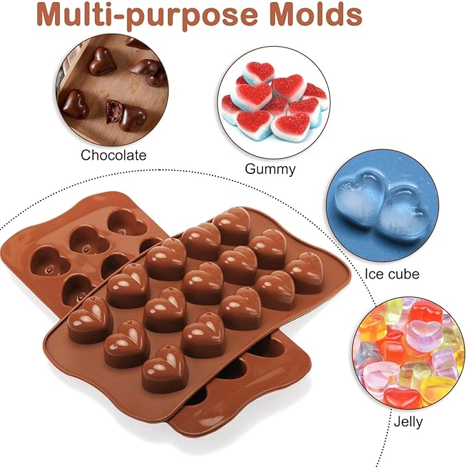 Heart Chocolate Molds Silicone, Small Gummy Molds Shaped Heart for Fondant/Fruit Snacks, Candy Molds Silicone for Valentine/Anniversary/Wedding, Wax Melt Molds 15 Cavities, 8 ml