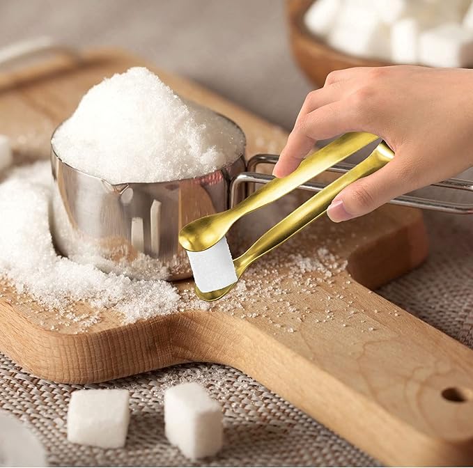 JCREN 12 Pcs Serving Tongs, Small Serving Utensils for Parties Catering Gold Tongs, Food-Grade 304 Stainless Steel Mini Appetizer Tongs for Tea Party Coffee Bar, 4 Inches - Gold