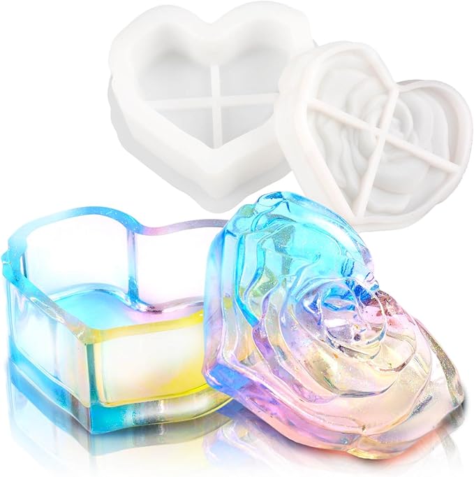 Heart Rose Jar Resin Mold with Lid ，Epoxy Resin Storage Box Casting Molds ，DIY Jewelry Container Silicone Mould (Heart)
