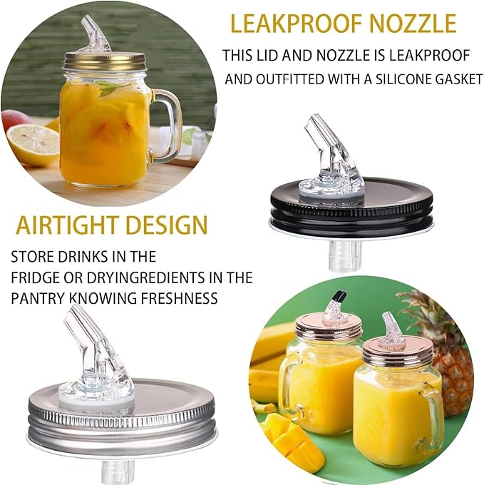 Mason Jar Pour Spouts. free flow Mason Jar Pour Spouts, mason jar for spout regular mouth size 70mm dispenser germination cover. Suitable for any liquid. Leak-Proof 4-Pack + 8 Lid Caps (silver color)