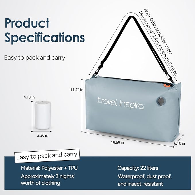Vacuum Bags for Travel Luggage with Wireless Pump, Compression Bags for Carry On Suitcases and Backpack, Vacuum Seal Packing cube for Cloth Packing (1PC + PUMP)