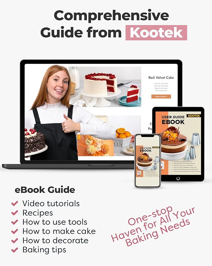 Kootek 71PCs Cake Decorating Kit, Baking Supplies Tools - Includes Cake Stand Turntable, 12 Icing Piping Tips Set, 2 Frosting Spatulas, 3 Scrapers, 50+2 Piping Bags, Coupler, Video Tutorial, Booklet