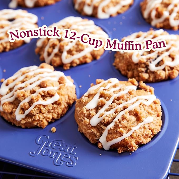 Great Jones Stud Muffin (Blueberry) | Nonstick 12-Cup Muffin Pan | Dual-Layer Nonstick Coating | Chemical-Free & Nontoxic | Oven-Safe to 450°F | Warp-Resistant & Easy Cleanup
