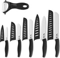 Vos Ceramic Knife with Peeler, Knives Set For Kitchen, Ultra Sharp Kitchen Knife Set with Covers, 4" 5" 6" 7" 8" Paring, Chef Knife, Santoku & 2 more, Lightweight, Dishwasher safe (Black)