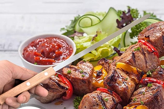 17-Inch Large Metal Barbecue Skewers,HONSHEN Heavy Stainless Steel 3/8 Inch Wide Blade with Hardwood Handle Long Flat BBQ Skewers for Grilling Meat,Chicken,Shrimp,Vegetables-Set of 12 (17 INCH)