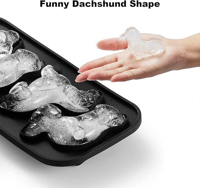 3D Dachshund Ice Cube Mold, 4 Hole Fun Shapes Dog Ice Cube Tray for Whiskey, Cocktail, Bourbon - Cute Novelty Dog Gifts for Women, BPA Free