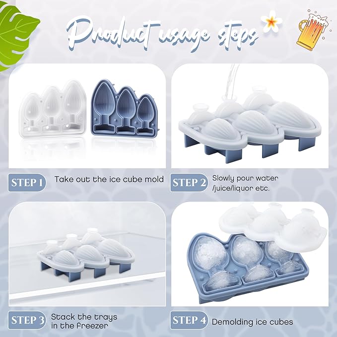 Hoolerry Ice Cube Molds Cube Trays Fun Shapes Silicone Ice Ball Maker with Lid for Whiskey Cocktails Juice Drinks Beverage Crafting Accessories White Elephant Gifting(Blue,Multi-size)