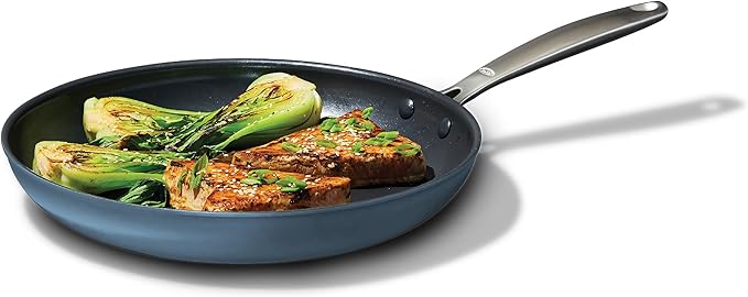 OXO Enhanced 12” Nonstick Frying Pan Skillet, PFAS-Free Ceramic, Oven & Broiler Safe to 600°F, Durable Hard Anodized Cookware, Stainless Steel Handle, Dishwasher Safe, Storm Blue
