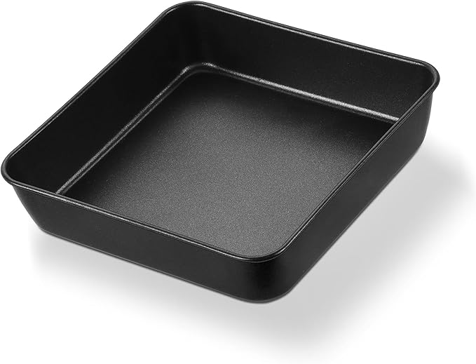 E-far 9x9 Baking Pan, Nonstick Square Cake Pan with Stainless Steel Core, Black Metal Bakeware for Brownies Lasagna Cakes, Non-toxic & Easy Clean, 2 Inch Deep
