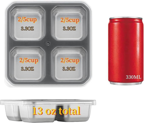 4 Pack Stainless Steel Snack Containers with Lids 4 Compartment Lunch Box for Adults & Kids Meal Prep Bento Box Containers Reusable