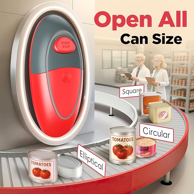 Easy Electric Can Opener One Touch Fits All Can Sizes with Safety Smooth Edge for Kitchen, Hands Free Can Opener electric with Battery Operation for Seniors, Arthritis and Chef