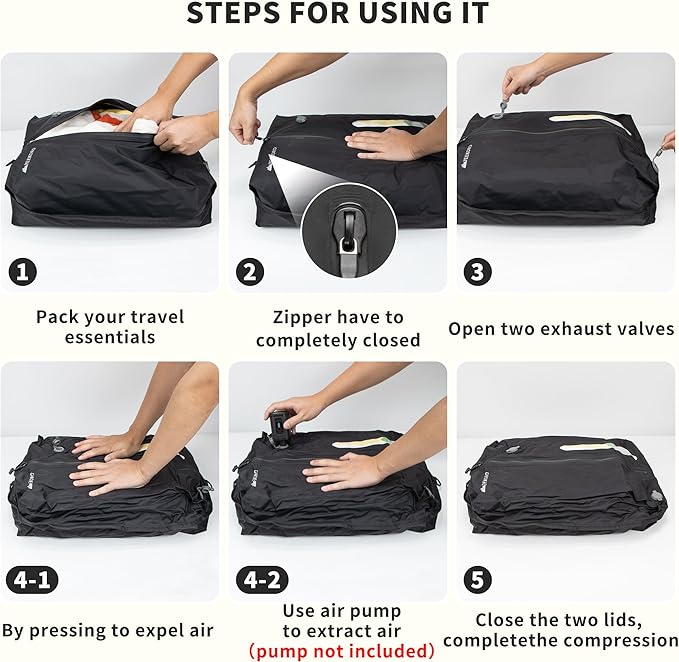 Vacuum Bag for Travel, Professional IPX8 Waterproof Reusable Vacuum Compression Bags for Travel Suitcases, Durable Space Saver Bag(1 Large,No Pump)