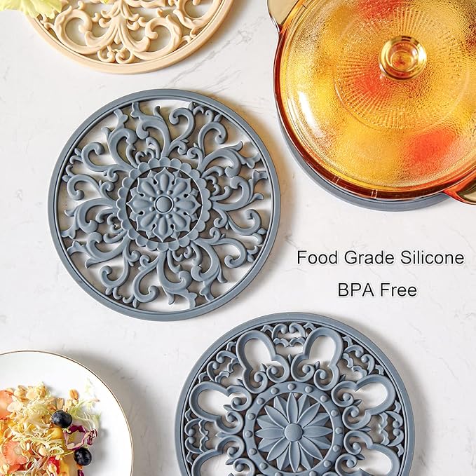 Extra Thick Silicone Trivet Mat for Hot Dishes, Hot Pots and Pans, Pot Holder, Hot Pad to Portect Your Table and Countertop, Kitchen Decor and Accessories,Turquoise,Set of 3