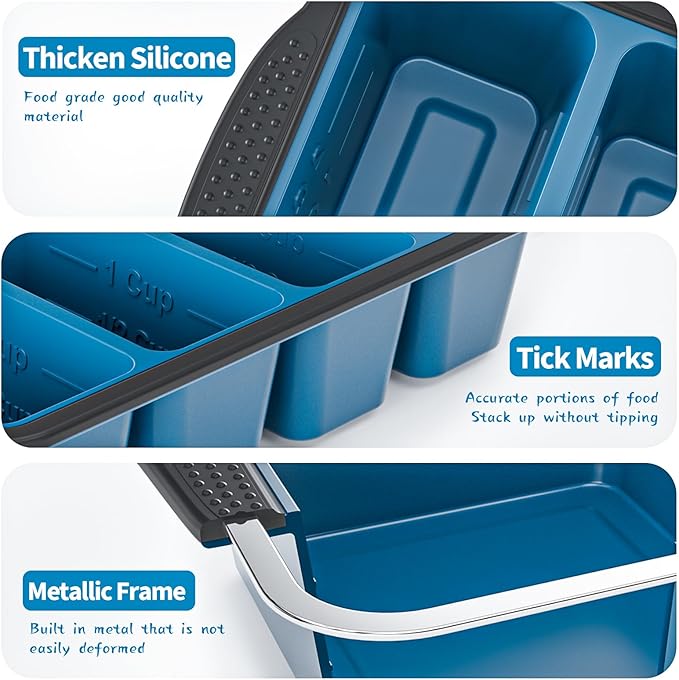 Silicone Freezer Tray With Lid, 8 Large 1 Cup Soup Freezer Molds, Soup Freezer Container for Meal Prepping, Large Ice Cube Tray， Perfect for Storing Leftovers, Sauces, Lasagna, 2-Pack