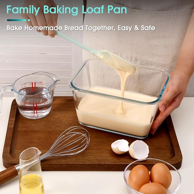 NUTRIUPS 2.7QT Glass Bread Pan with Lid, 8.6x5.1 Inch Deep Loaf Bread Baking Nonstick Pans with Airtight Lids, Rectangular loaf pan for Homemade Meatloaf Sourdough (2.6L Rectangle)