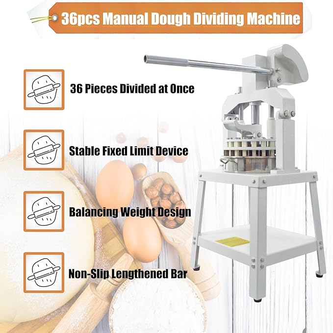 Commercial Dough Divider 36PCS Dough Cutting Machine 1.06oz-5.64oz Manual Dough Dividing Machine with 30-160g Dough Weight Range for Baking, 36PCS