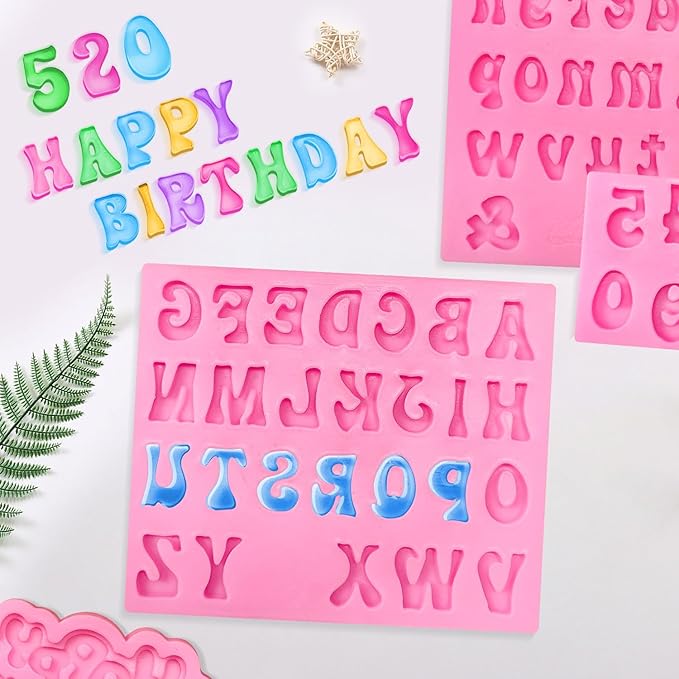 4 Pcs Silicone Letter Molds, Reusable Digital Letter Gummy Chocolate Silicone Mold for Making Candy, Cake, Birthday Party Decorations