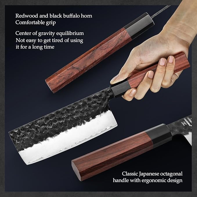 HEZHEN 6.9 inch Nakiri Knife,3 Layers High Carbon Composite Forging Steel, 10Cr15CoMoV Steel Core,Razor Sharp Kitchen Knife, Redwood Octagonal Handle with Premium Gift Box