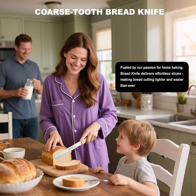 2-Pack Bread Knife & Bread Lame Set: 10" Premium Stainless Steel Serrated Knives Blade with Wood Handle for Homemade Bread, Sourdough Tomato, Bagel + Dough Scoring Tool for Razor Sharp Carving