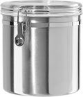 Oggi Stainless Steel Kitchen Canister 152 fl oz - Airtight Clamp Lid, Clear See-Thru Top - Ideal for Kitchen Storage, Food Storage, Pantry Storage. Jumbo Size 8" x 8".