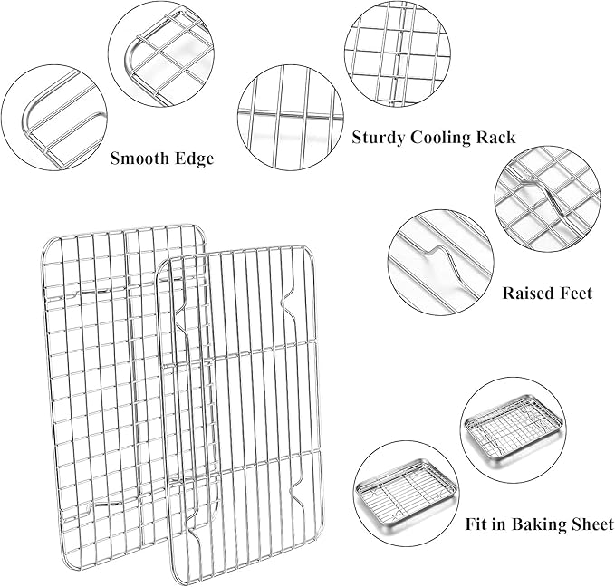 Baking Sheet with Rack Set, Yododo Set of 4 (2 Sheets + 2 Racks), Stainless Steel Cookie Sheet Baking Pan Tray with Cooling Rack, Non Toxic & Heavy Duty & Easy Clean - Size of 17½ inch