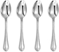 KEAWELL Pearl Edge 4-Piece Premium Spoon Set, 18/10 Stainless Steel, Fine Silverware Spoons with Refined Bead Design, Brightly Polished, Dishwasher Safe (Silver, 6.4" Teaspoons)