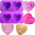 Rose Silicone Molds, AITRAI 4 Types 3D Rose Heart Silicone Molds Heart Soap Molds for Soap Making Cake Candle Chocolate Dessert Handmade Gift for Graduation Wedding Birthday, Purple