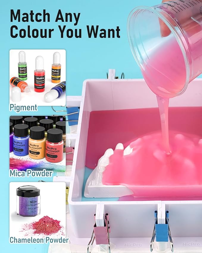 Nicpro 80oz Silicone Mold Making Kit, 15A Platinum Liquid Silicone Rubber, Flexible Silicone Molds Maker Mix Ratio 1:1 for Casting 3D Resins Candle Soap Molds DIY with Gloves, Sticks, Mixing Cups