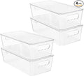 Vtopmart 4pcs Clear Organizers and Storage Bins with Lids, Stackable Plastic Storage Containers with Handles for Fridge, Freezer, Pantry, Cabinet, Kitchen Organization