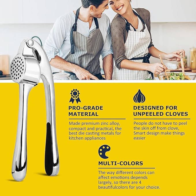 Premium Garlic Press Stainless Steel - Elevate Your Culinary Experience with Our Premium Garlic Mincer, Crusher & Peeler Set, Dishwasher Safe & Rust-proof (Silver)