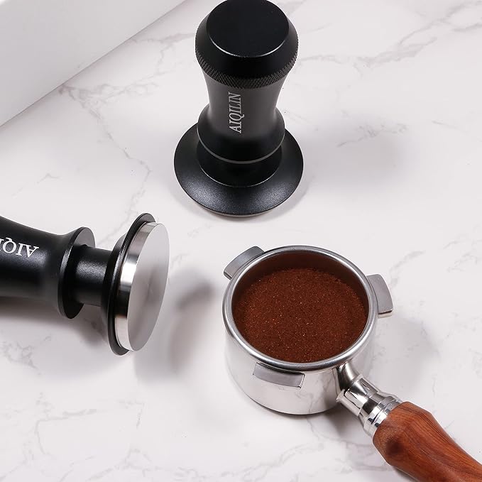 Espresso Tamper, Constant 30lb Coffee Tamper with double Calibrated Spring Loaded, Stainless Steel double spring loaded Coffee Tamper Fits for All Portafilters- Flat Base (53mm, BLACK)