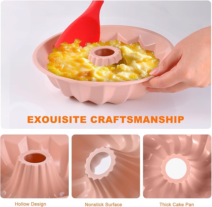Silicone Cake Mold Flower Shaped - Non-Stick Bundt Pan, Reusable Flexible Baking Mold for Cakes Cupcakes Chocolate, Easy to Clean Pink Baking Supplies