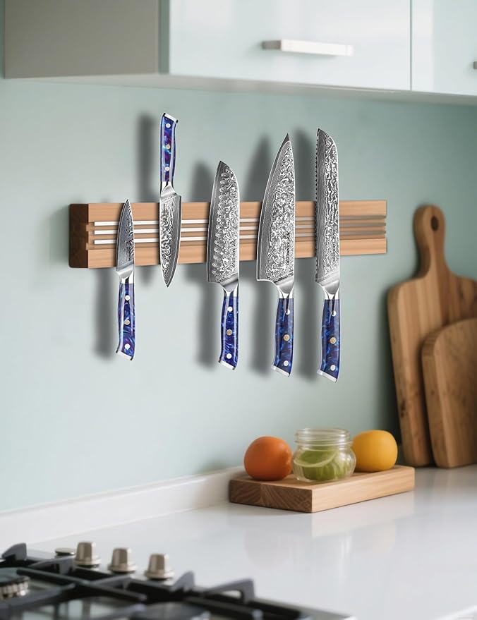 Chef Cooking Knives Set- Kitchen Knife Set of 5 Piece - Ultra-Sharp VG10 Damascus Steel & Resin Handle - Xuan Series (Sapphire Blue)