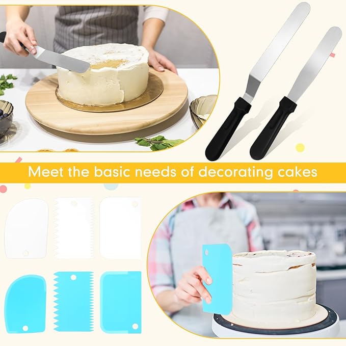Nuogo 154 Pcs Christmas Aluminum Cake Decorating Tools Kit with 12 Inch Aluminum Cake Turntable, Cakes Decorting Gun with 6 Head, 34 Pcs Cakes Decorting Set, 11 Cream Spatula Set, 100 Cream Piping Bag