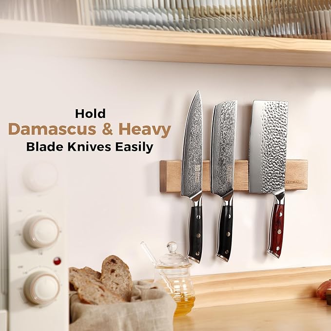 KEEMAKE Magnetic Knife Holder for Wall 11.75 inch Acacia Wood Knife Magnetic Strip, Powerful Neodymium Magnet Knife Hanger Knife Bar for Kitchen knives(16 inch optional)